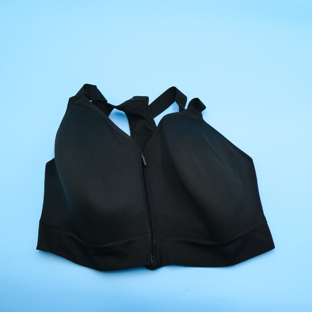 Victoria's Secret PINK Sports Bra Womens Medium DD Zip‎ Front Black Nylon Blend